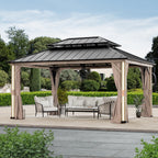 Modern Shade 12' x 16' Hardtop Gazebo with Double Roof, 4 LED Lights, USB Ports, Netting & Curtains