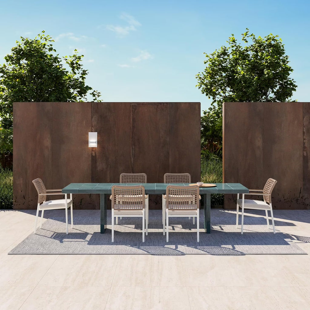 Modern Shade Riviera 6-Piece Outdoor Dining Chairs, Aluminum Woven Rope, FSC Teak Armrests, Quick Dry Cushion, Beige
