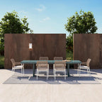 Modern Shade Riviera 6-Piece Outdoor Dining Chairs, Aluminum Woven Rope, FSC Teak Armrests, Quick Dry Cushion, Beige