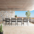 Modern Shade Riviera 6-Piece Outdoor Dining Chairs, Fade Resistant, Aluminum Woven Rope, FSC Teak Armrests, Quick Dry Cushion, Gray