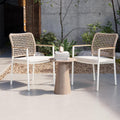 Modern Shade Riviera Outdoor Dining Chairs Set of 2, All-Aluminum Woven Rope, FSC Teak Armrests, Fade & Weather Resistant, Quick Dry Cushion, Beige