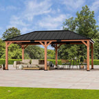 Modern Shade 12‘x20’ Cedar Grill Gazebo with Steel Hardtop Roof for Backyard & Garden Brown