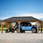 Modern Shade 12’x24‘ Cedar Grill Gazebo with Steel Hardtop Roof for Backyard & Garden Brown