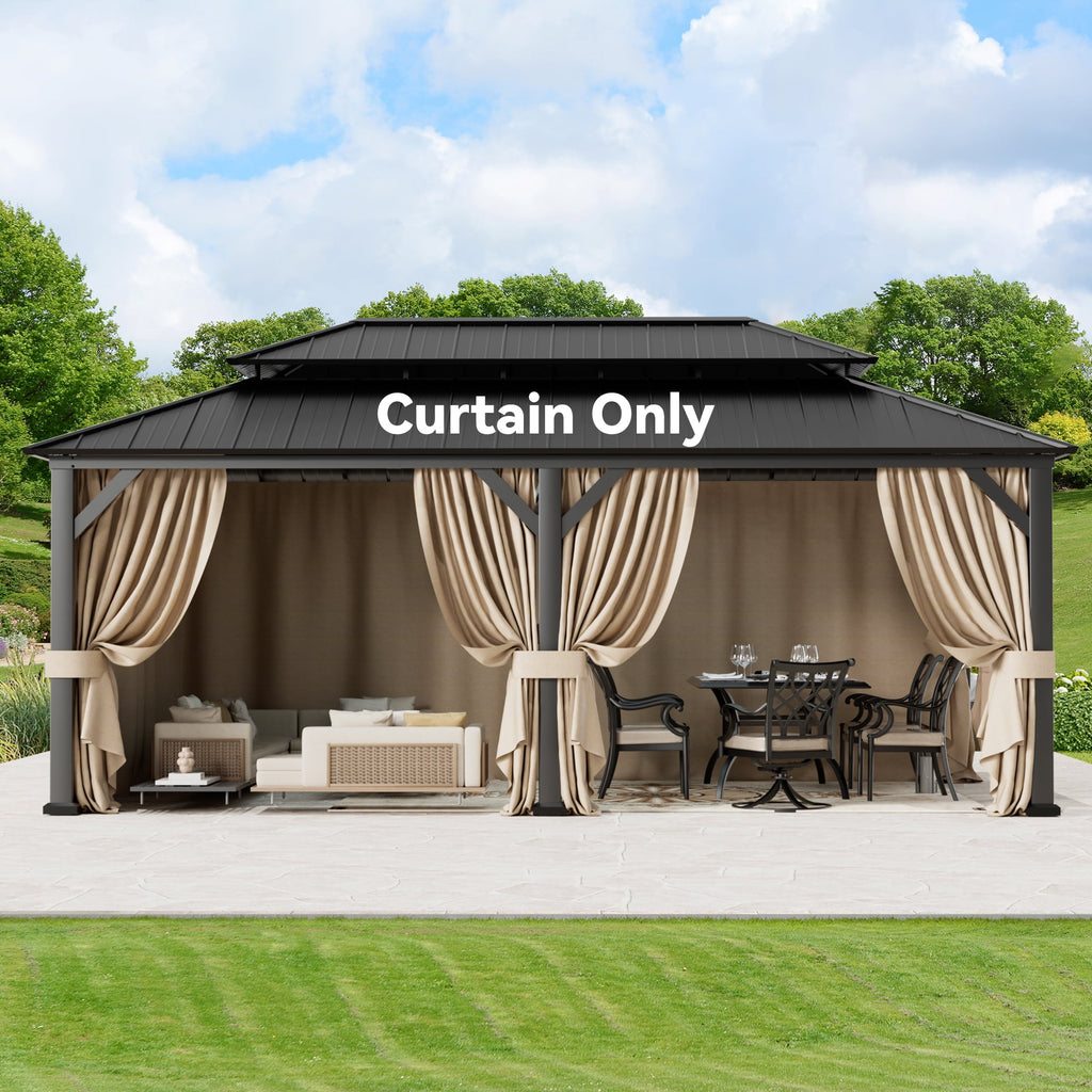 Covered Outdoor Universal 12‘x20’ Gazebo Curtain Replacement with 4 Panel Zippered Grey Sidewalls