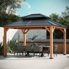Modern Shade 11‘x13’ Cedar Gazebo with Galvanized Steel Roof & Hooks for Backyard Garden