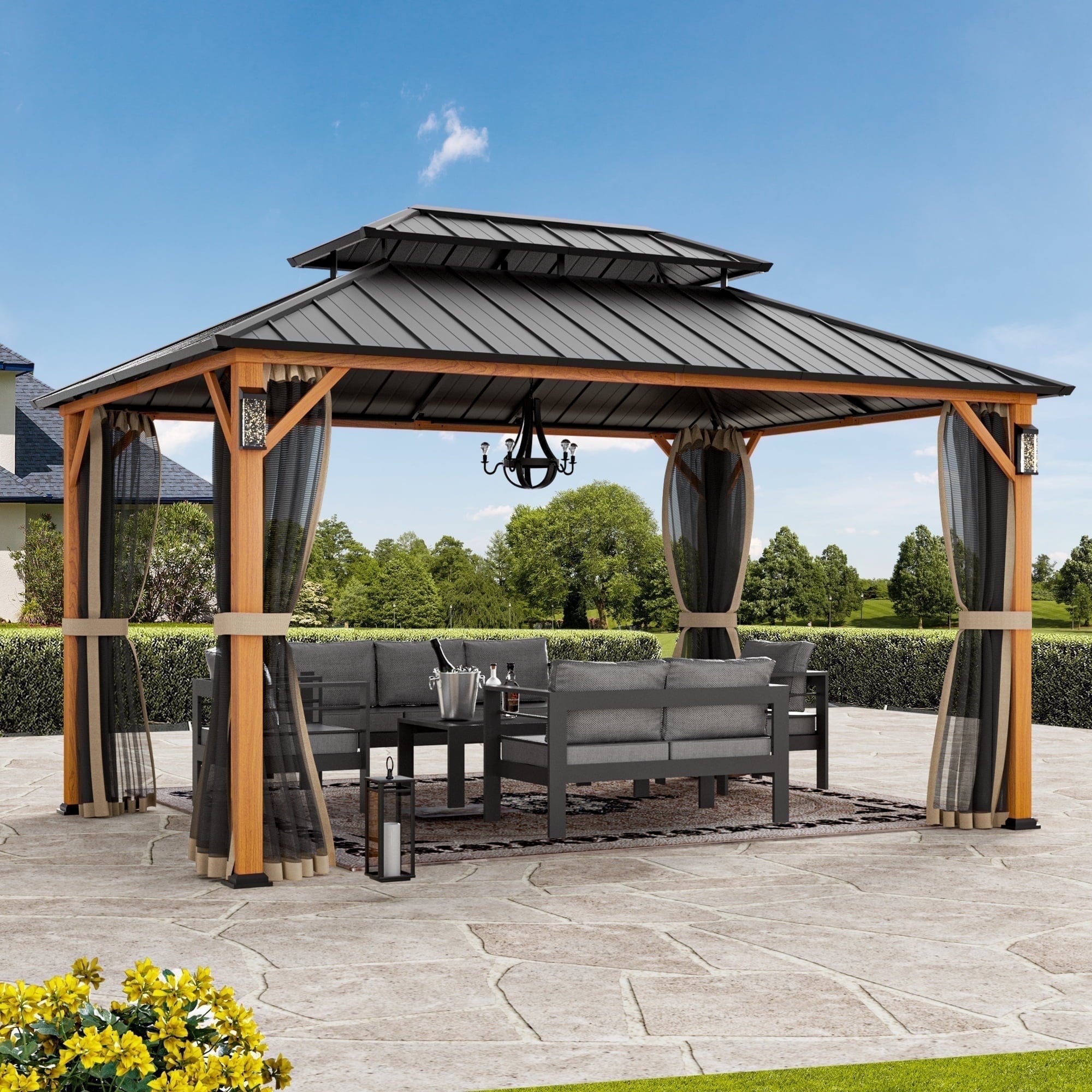 Modren Shade Horizon 10'x14' Hard Top Gazebo W/ Solar LED light
