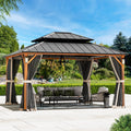 Modern Shade Horizon 12' x 14' Hardtop Gazebo with Solar LED Light, Aluminum Frame, Brown Roof