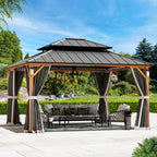 Modern Shade Horizon 12' x 14' Hardtop Gazebo with Solar LED Light, Aluminum Frame, Brown Roof