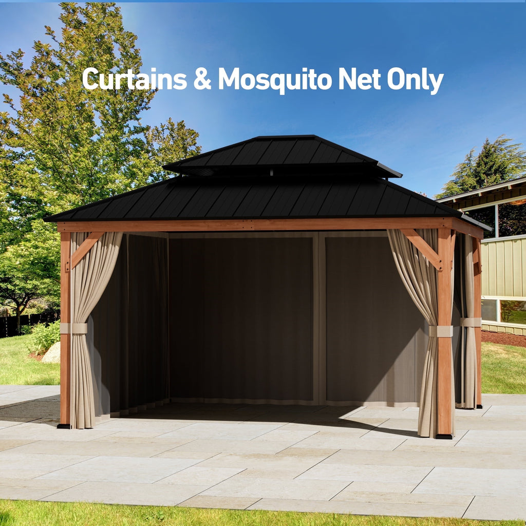 Modern Shade 10‘x12’ Cedar Gazebo Privacy Curtains Mosquito Net Universal 4 Panel Khaki Patio Replacement