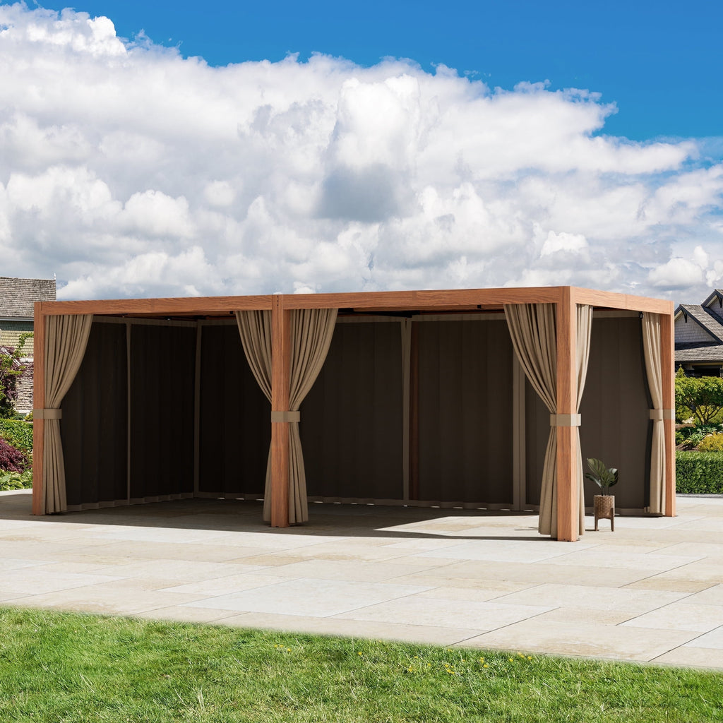 Modern Shade 10‘x12’ Pergola Privacy Curtains and Zippered Mosquito Netting Universal 6-Panel Replacement Sidewalls Khaki