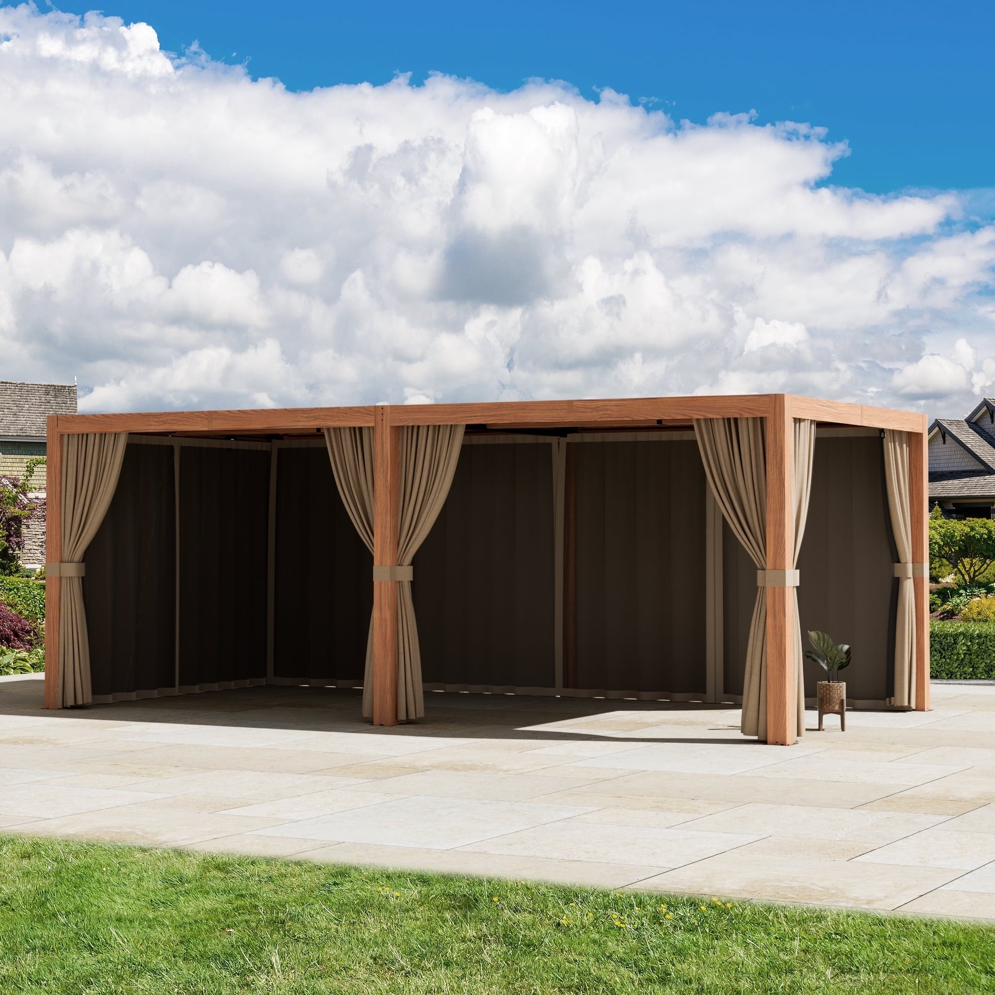 Modern Shade 10‘x12’ Pergola Privacy Curtains and Zippered Mosquito Netting Universal 6-Panel Replacement Sidewalls Khaki