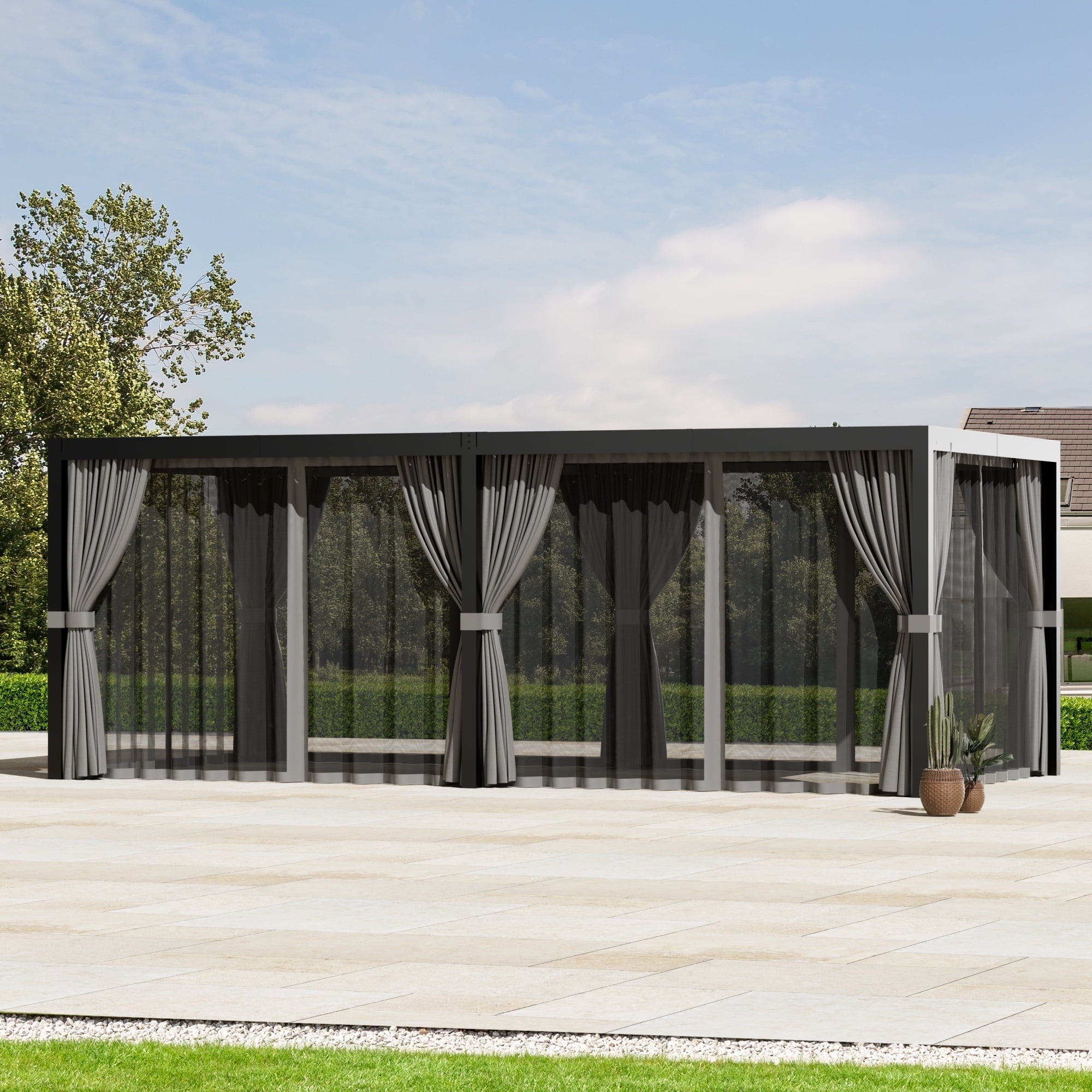 Modern Shade 10‘x12’ Pergola Privacy Curtains Mosquito Net Universal Replacement 6 Panel Sidewalls for Outdoor Louvered Gray