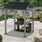FONA Grill Gazebo 6' x 8' with Galvanized Steel Roof and Pergola Extension, BBQ Gazebo with UV Blocking & Waterproof Design, Grill Canopy with Shelves, Rust-Resistant, Transfer Gray