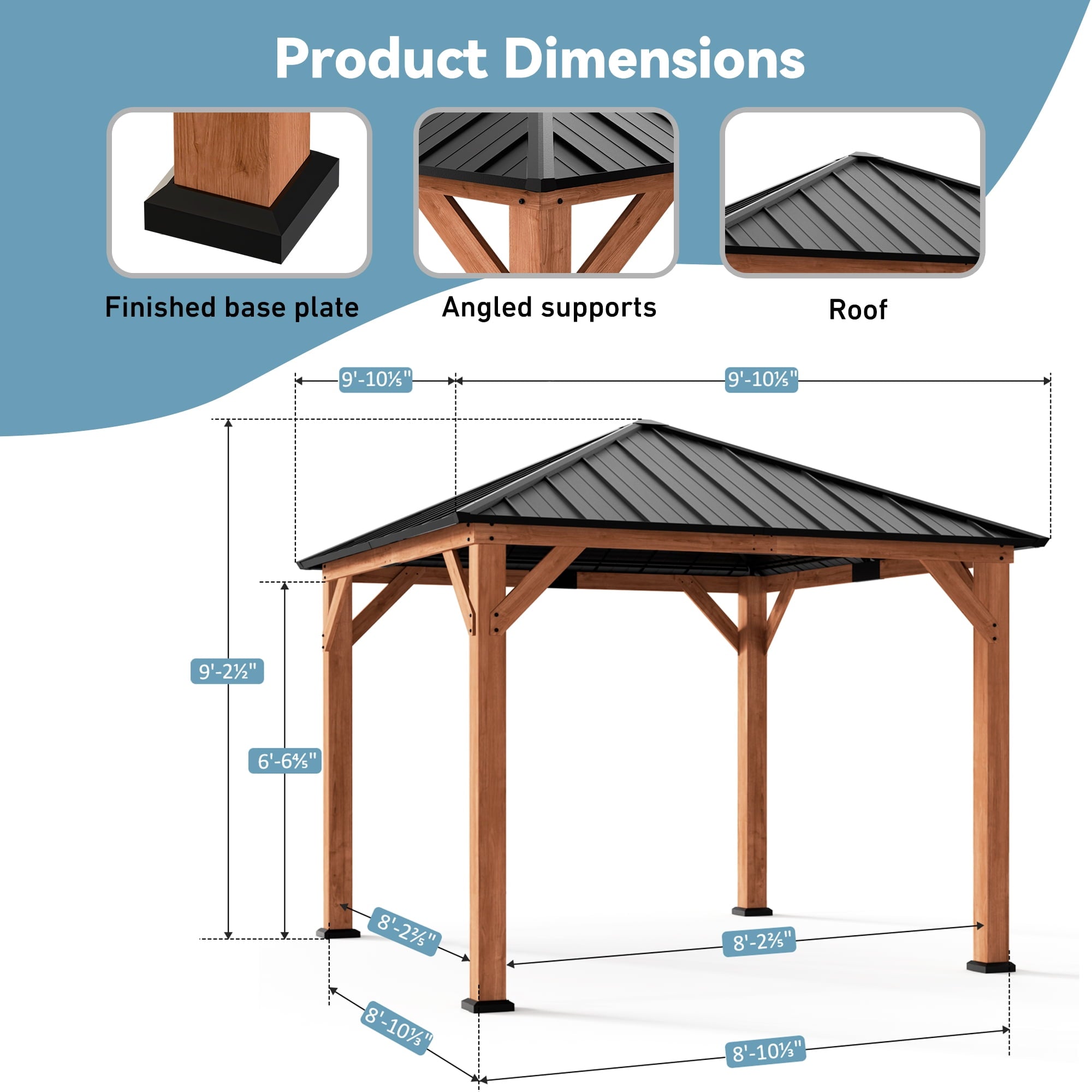FONA 10'x10' Tranquil Grove Cedar Wood Grill Gazebo with Galvanized Steel Hardtop Roof for Backyard