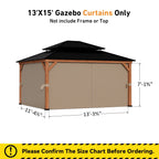 Modern Shade 13‘x15’ Cedar Gazebo Privacy Curtains Zippered Mosquito Net Universal 4 Panel Khaki Patio Replacement Sidewalls