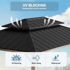 FONA 12'x16' Permanent Hardtop Gazebo,Aluminum Frame & Double Roof,LED Lights,Brown