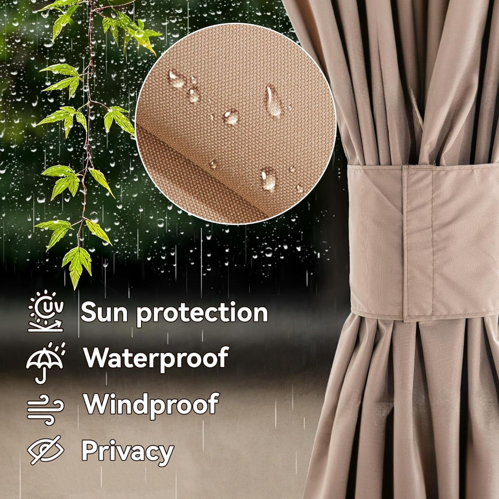 FONA Gazebo Curtain Replacement Universal 4-Panel Sidewalls 10' x 12', Outdoor Gazebo Privacy Curtains with Zipper, Replacement for Outdoor, Patio Canopy, Garden and Backyard