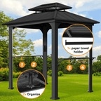 Modern Shade 6‘x 8‘ Gazebo featuring rustproof steel roof, practical storage shelves and lighting hook weather-resistant for backyard bbqs Black
