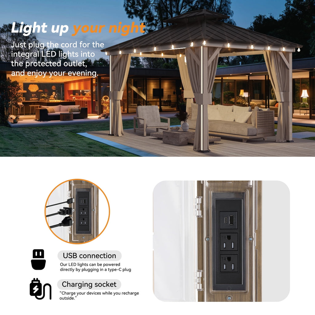 Modern Shade 10' x 12' Hardtop Patio Gazebo with LED Strip Light