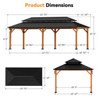 Modern Shade Horizon 12' x 24' Hardtop Gazebo with LED Lights, Double Roof & Curtains