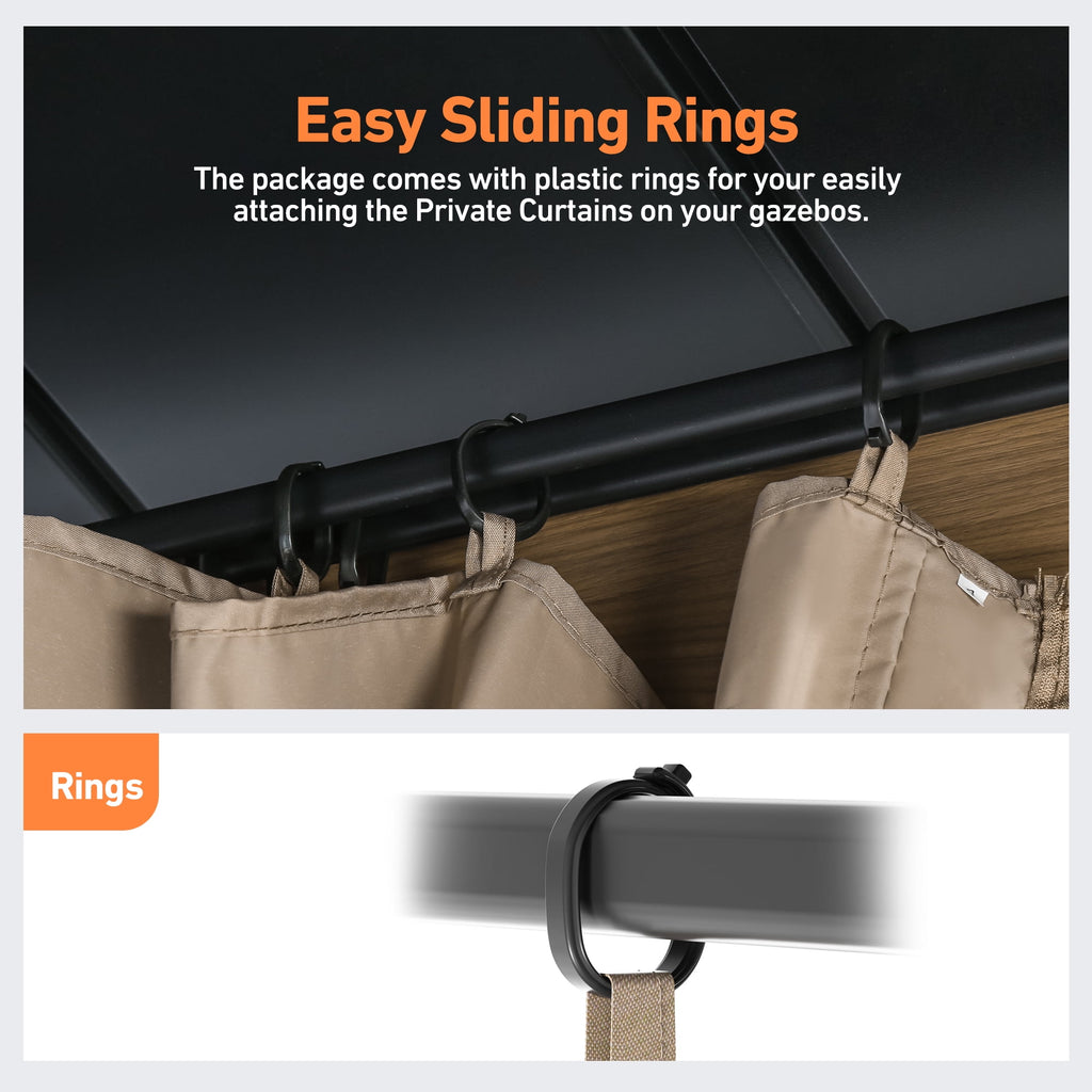 Modern Shade 12x20ft Cedar Gazebo Privacy Curtains & Zippered Mosquito Netting, Universal 4-Panel Khaki Sidewalls for Patio Canopy Replacement