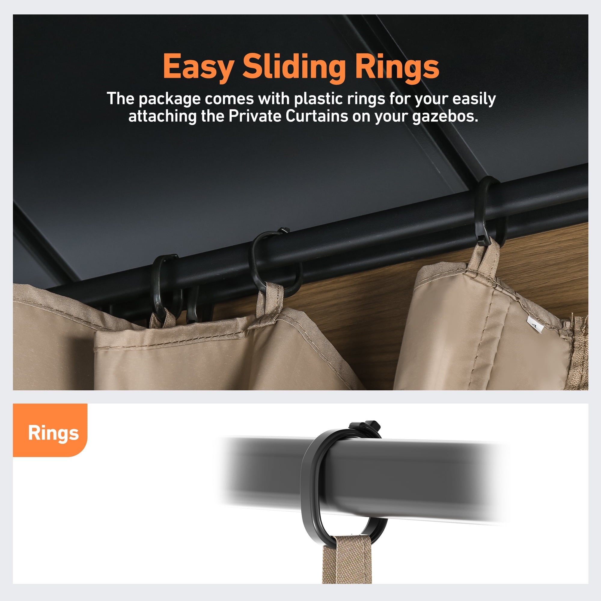 Modern Shade 12x20ft Cedar Gazebo Privacy Curtains & Zippered Mosquito Netting, Universal 4-Panel Khaki Sidewalls for Patio Canopy Replacement