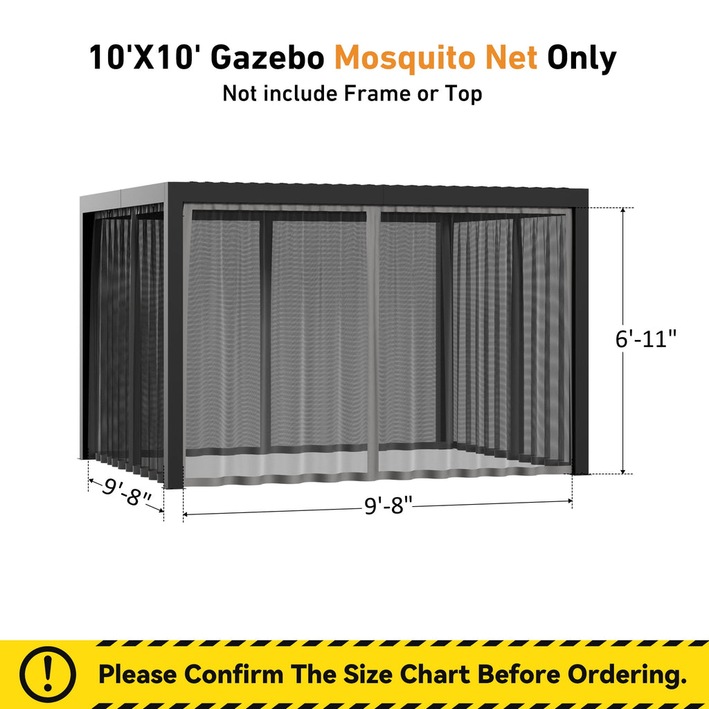 Modern Shade 10‘x10’ Pergola Privacy Curtains Zippered Mosquito Net 4 Panel Replacement Sidewalls Universal Fit Gray Khaki
