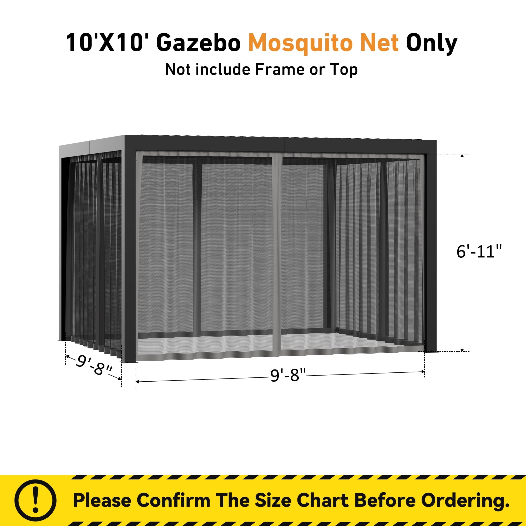 Modern Shade 10‘x10’ Pergola Privacy Curtains Zippered Mosquito Net 4 Panel Replacement Sidewalls Universal Fit Gray Khaki