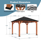 FONA 11'x11' Wood Gazebo with Galvanized Steel Roof & Sunshine Board,Permanent Hardtop Pavilion