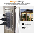 FONA Grill Gazebo 6' X 8', Permanent Aluminum BBQ Gazebos with Shelves and Paper Towel Holder, Grill Canopy with Galvanized Steel Roof, Grill Gazebo with Charging Ports, Wood-Looking