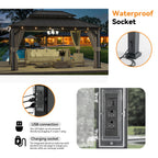 Modern Shade 12' x 16' Steel Hardtop Gazebo with LED Lights, Double Roof, USB Ports, Curtains, Black