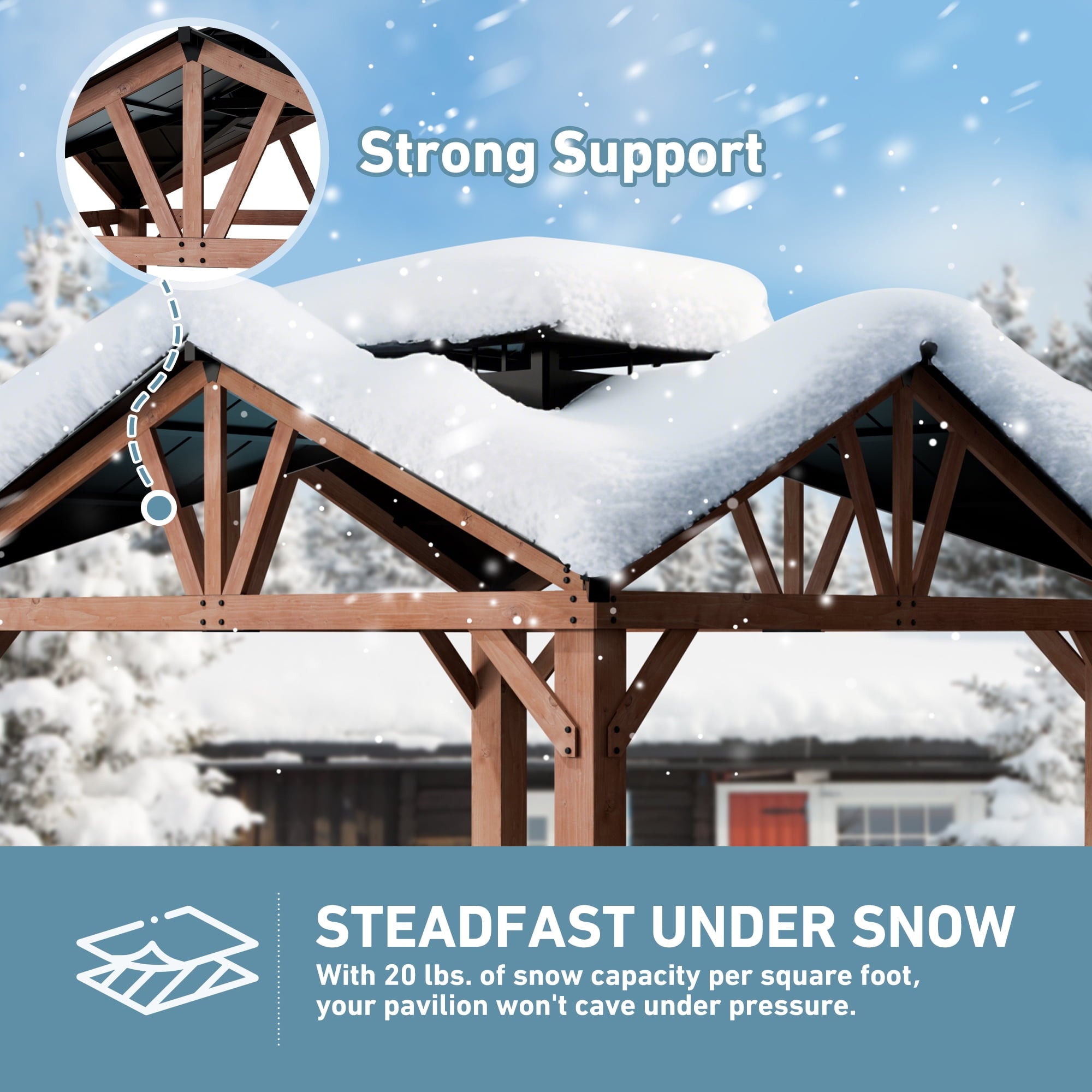 FONA Wood Gazebo 12’x12’, Heavy Duty Hardtop Gazebo with Steel Roof, Water Resistant, Wind Resistant, Perfect for Your Permanent Outdoor Pavilion, Solid Wood Framed Gazebo, Cedar Gazebo