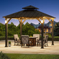 Modern Shade 10'x10' Hardtop Gazebo Galvanized Steel Roof Frame with 4 LED Weatherproof Lights for Backyard Garden