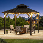 Modern Shade 10'x10' Hardtop Gazebo Galvanized Steel Roof Frame with 4 LED Weatherproof Lights for Backyard Garden