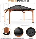 Modern Shade 12'x 14'Outdoor Cedar Wood Hardtop Gazebo with Galvanized Steel Roof for Patio or Backyard