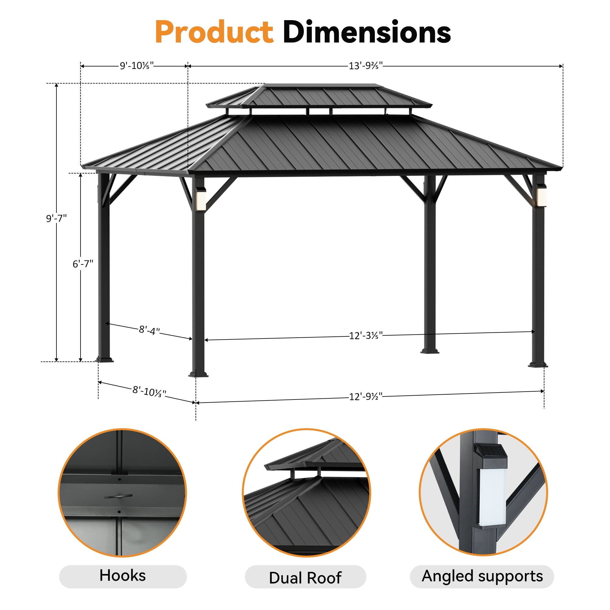 Modern Shade Horizon 10'x14' Hard Top Gazebo W/ Solar LED light
