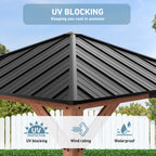 Modern Shade 10'x 10'Outdoor Cedar Wood Hardtop Gazebo with Galvanized Steel Roof and Mosquito Net for Patio or Backyard