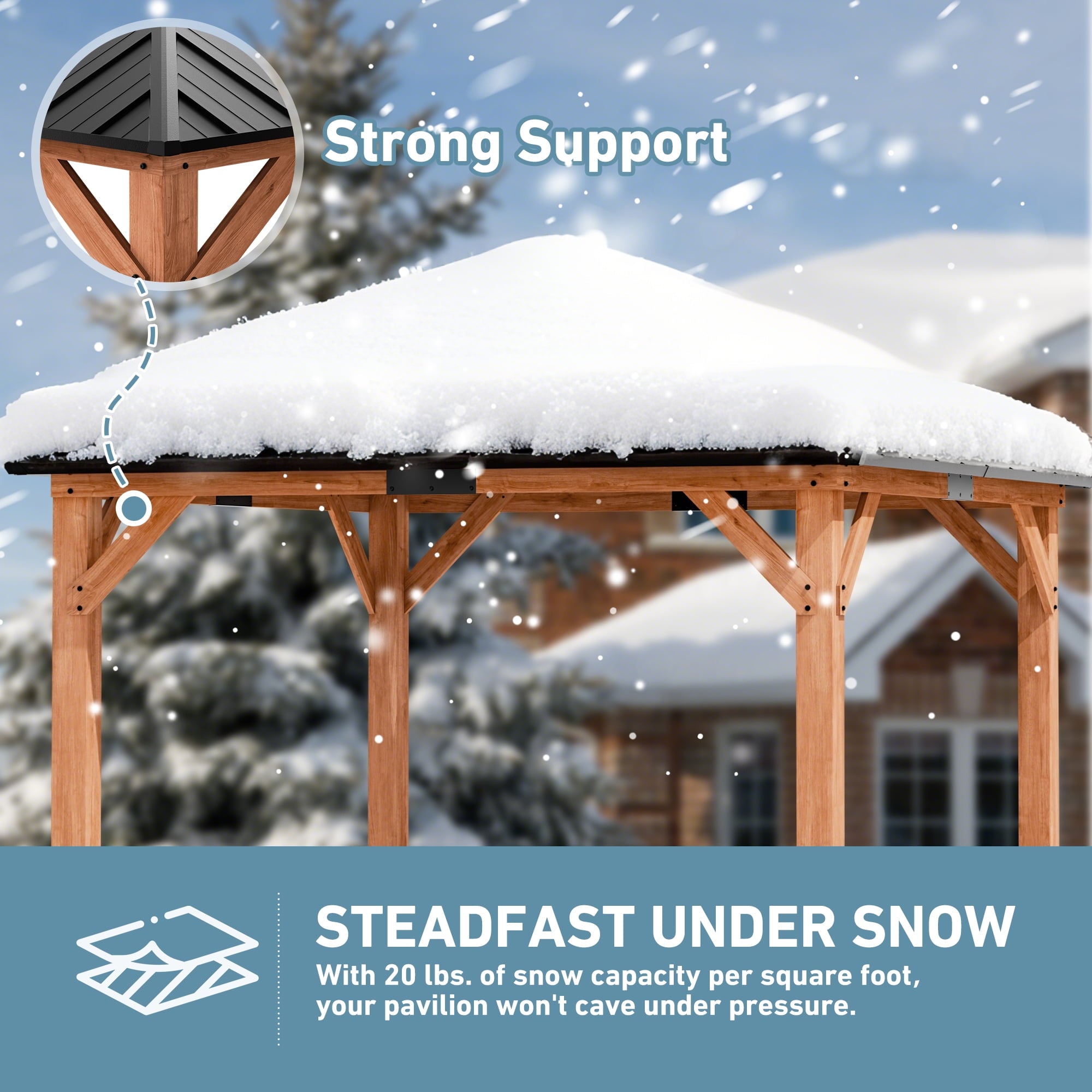 Modern Shade 10'x 10'Outdoor Cedar Wood Hardtop Gazebo with Galvanized Steel Roof and Mosquito Net for Patio or Backyard