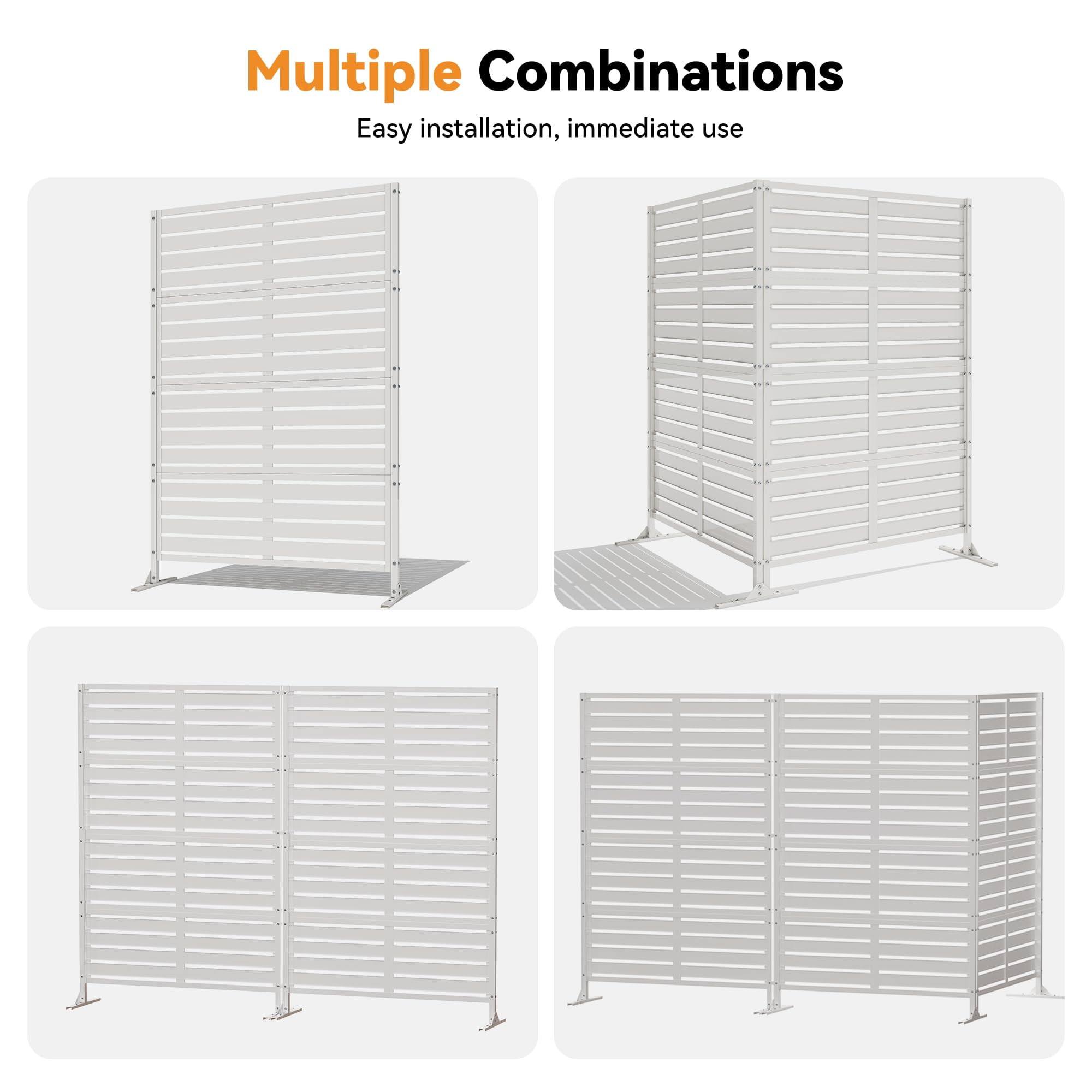 Modern Shade 72"x48" Freestanding Privacy Panel - White Decorative Screen for Patio/Deck Privacy & Space Division