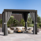 Modern Shade Aurora 10'x20' Louvered Pergola with USB Charging Integrated Drainage Reinforced Frame Netting and Curtains Black