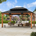 FONA 12'x16' Rosewood Cedar Grill Gazebo,Double Galvanized Steel Roof & Sturdy Hooks for Backyard