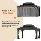 Covered Outdoor Gazebo Mosquito Netting Replacement Universal 4-Panel Sidewalls 12' x 16', Outdoor Gazebo Mosquito Nettings with Double Zipper (Mosquito Net Only)