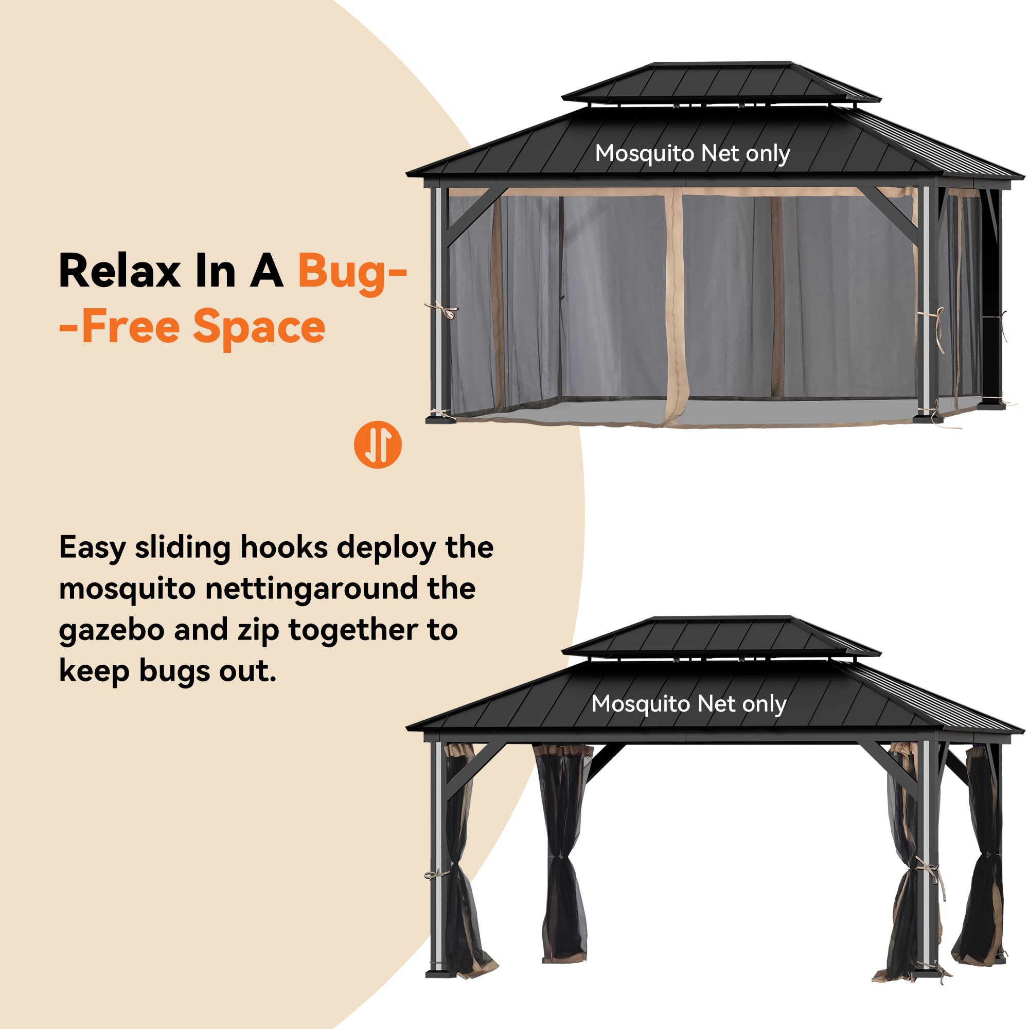 Covered Outdoor Gazebo Mosquito Netting Replacement Universal 4-Panel Sidewalls 12' x 16', Outdoor Gazebo Mosquito Nettings with Double Zipper (Mosquito Net Only)