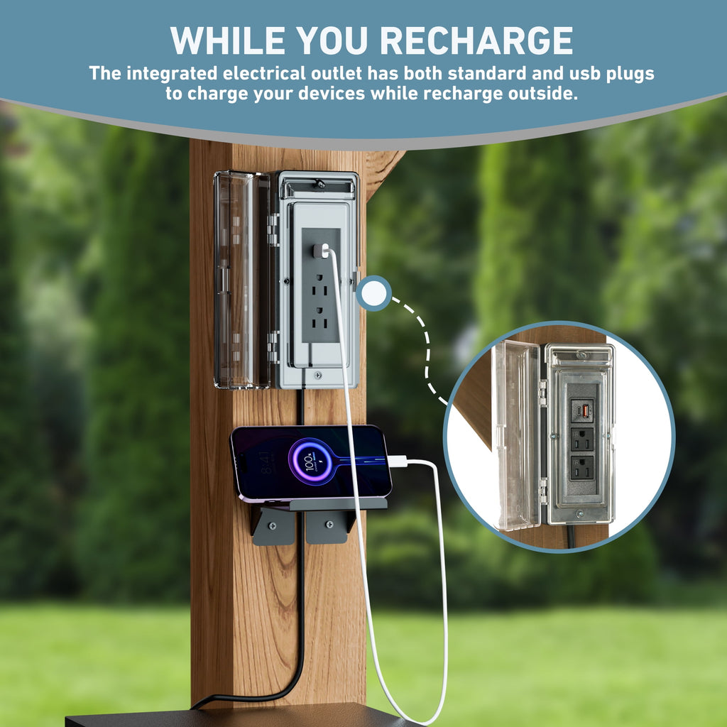 FONA 6'x8' Cedar Wood Grill Gazebo with Shelves,Paper Towel Holder,Steel Roof & USB Charging Ports