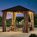 Modern Shade 10'x 10'Outdoor Cedar Wood Hardtop Gazebo with Galvanized Steel Roof and Mosquito Net for Patio or Backyard