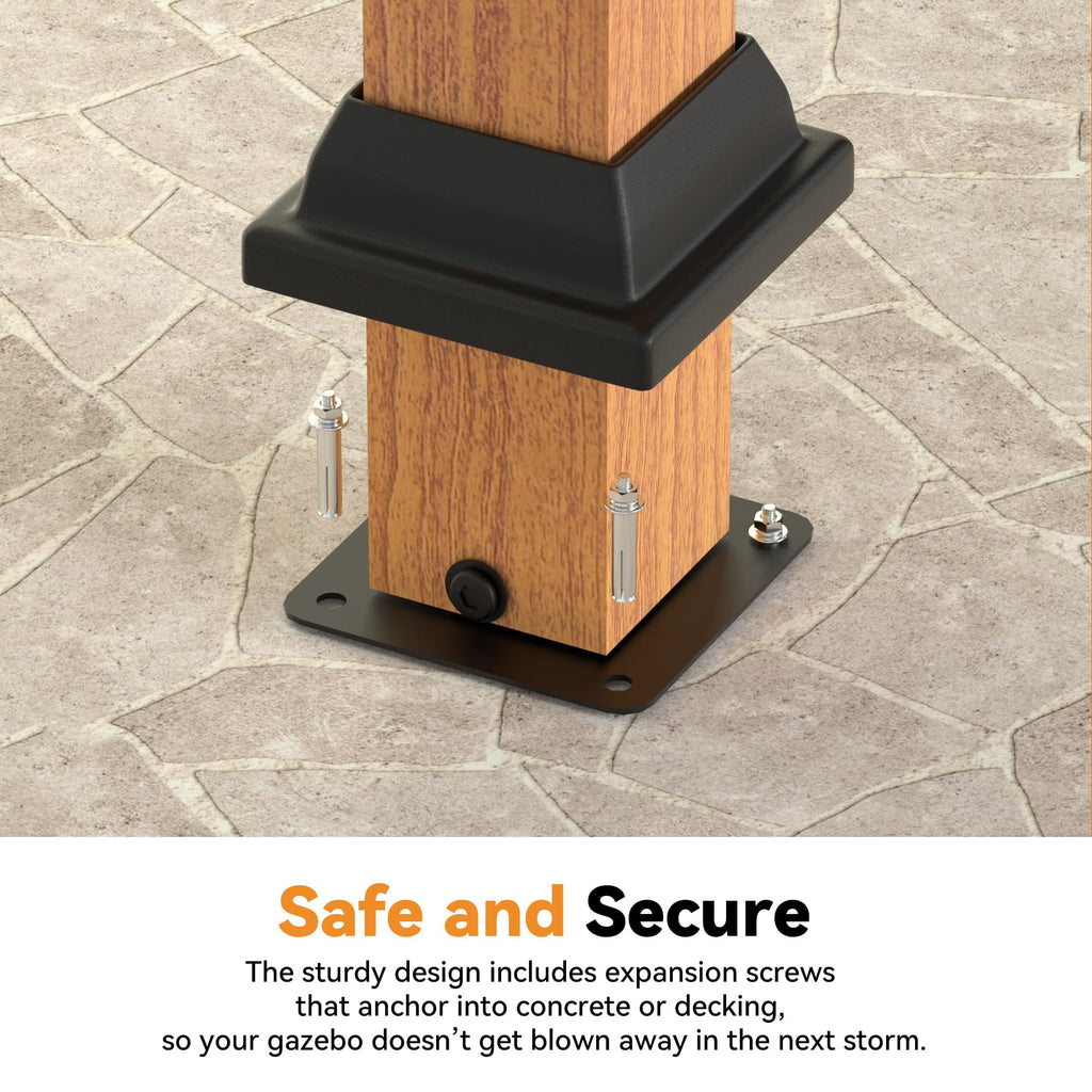 Modern Shade 6‘x12’ Hardtop Grill Gazebo with Shelf, Bottle Opener and Hooks, Rustproof Wood-Look Aluminum Design for Backyard Garden and Patio Brown