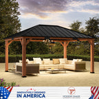 Modern Shade 12'x 16'Outdoor Cedar Wood Hardtop Gazebo with Galvanized Steel Roof for Patio or Backyard