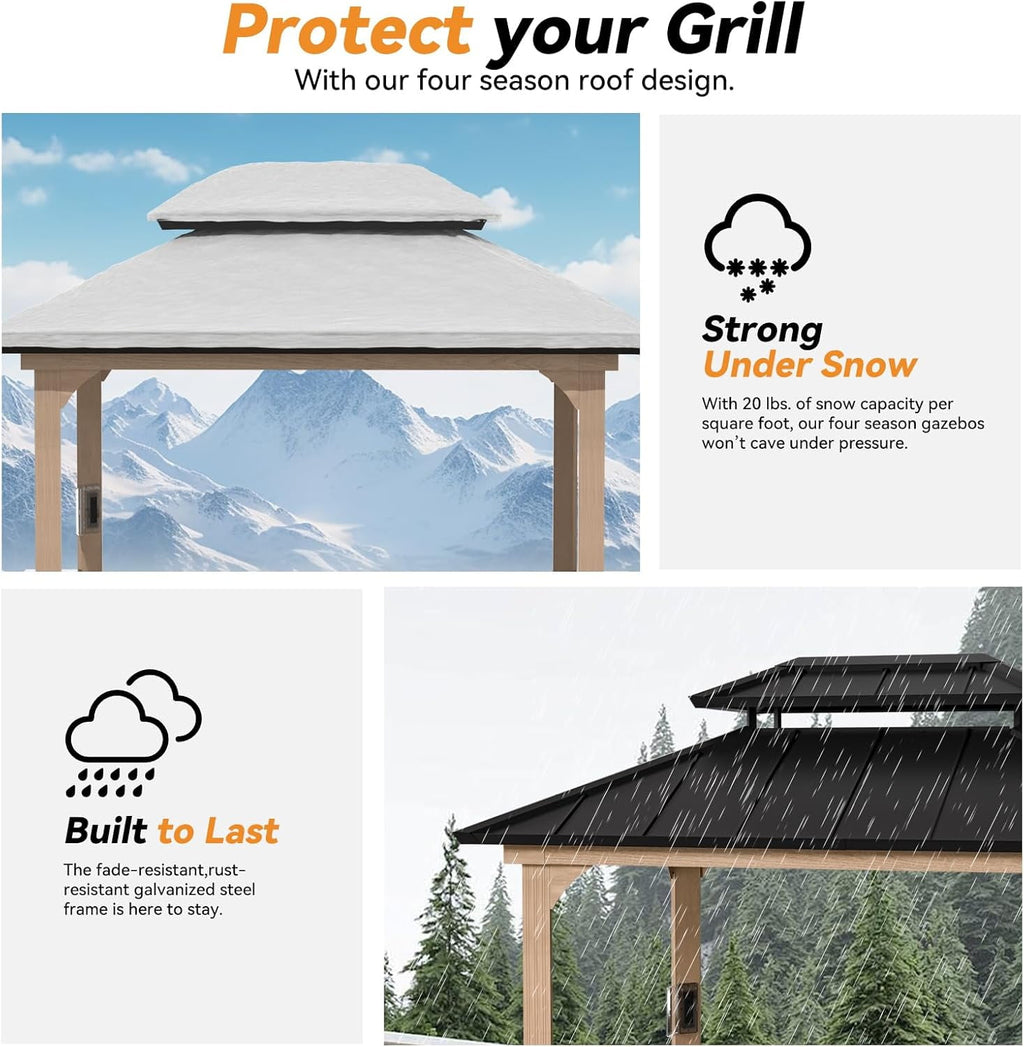 Modern Shade Grill Gazebo 6' x 8', Bbq Shelves and Paper Towel Holder, Grill Canopy with Galvanized Steel Roof, Grill Gazebo with Charging Ports Brown