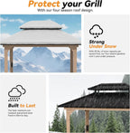 Modern Shade Grill Gazebo 6' x 8', Bbq Shelves and Paper Towel Holder, Grill Canopy with Galvanized Steel Roof, Grill Gazebo with Charging Ports Brown