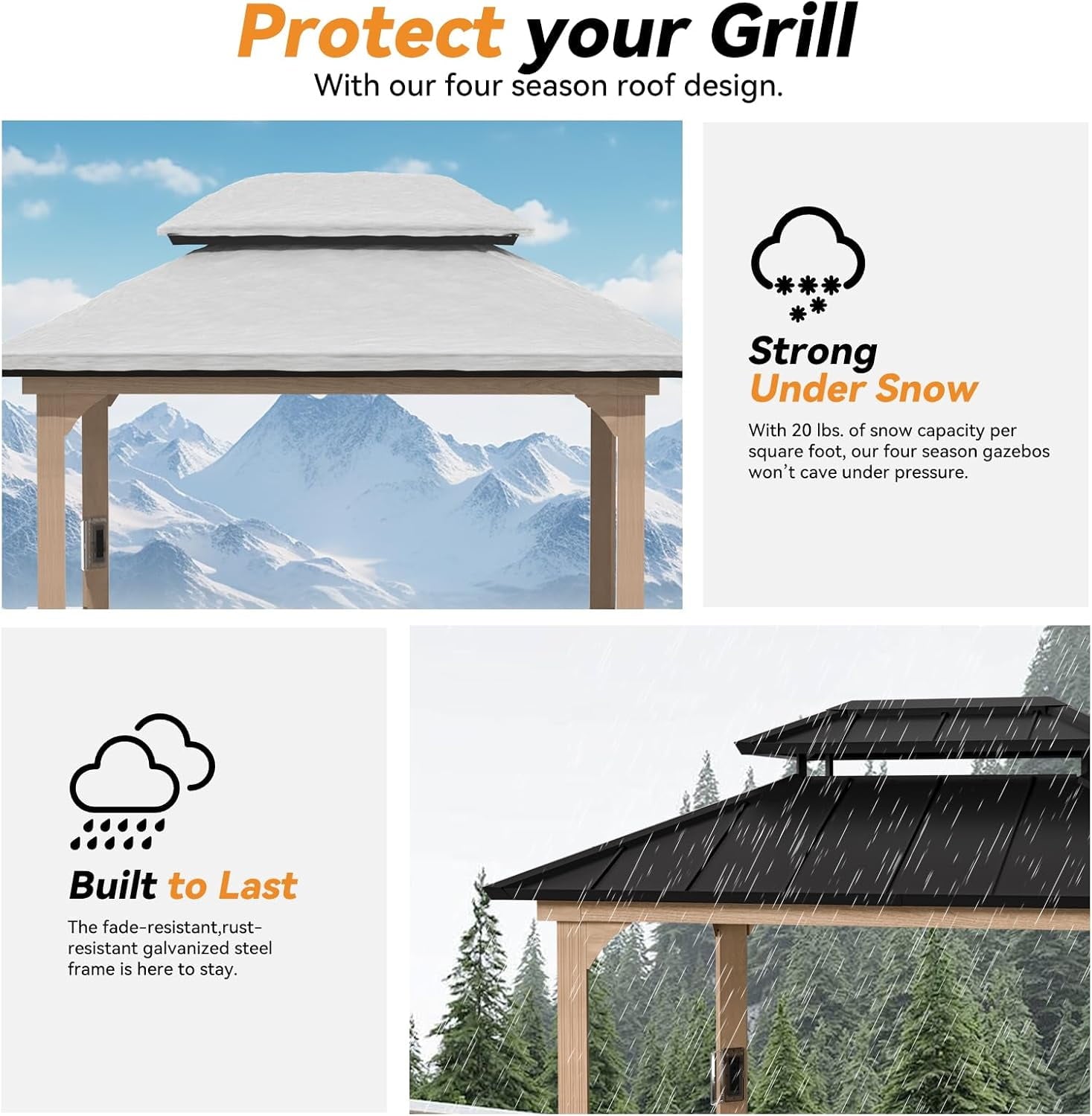 Modern Shade Grill Gazebo 6' x 8', Bbq Shelves and Paper Towel Holder, Grill Canopy with Galvanized Steel Roof, Grill Gazebo with Charging Ports Brown